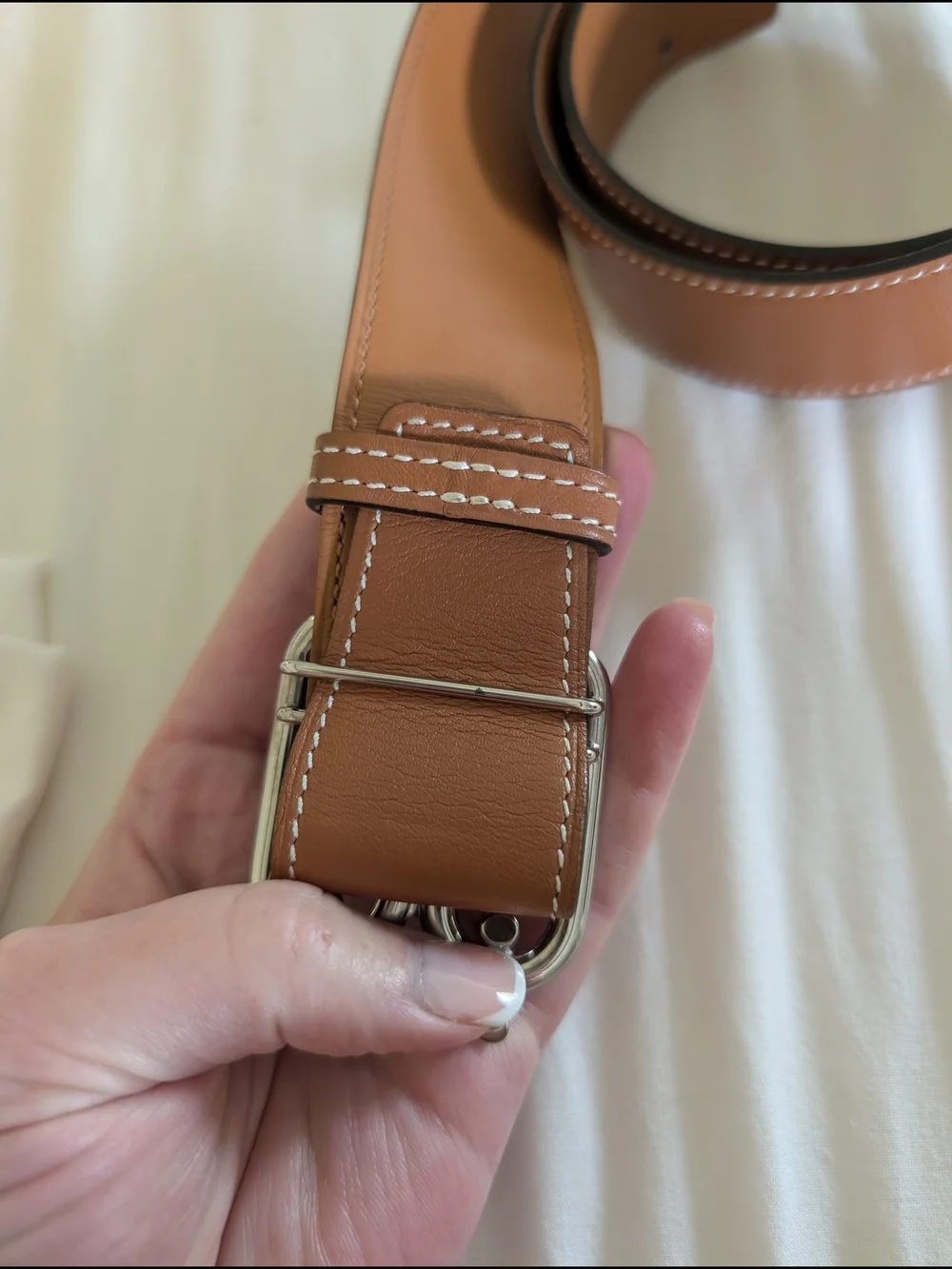 Womens Hermes Gold Leather Belt with Silver Chain Buckle
